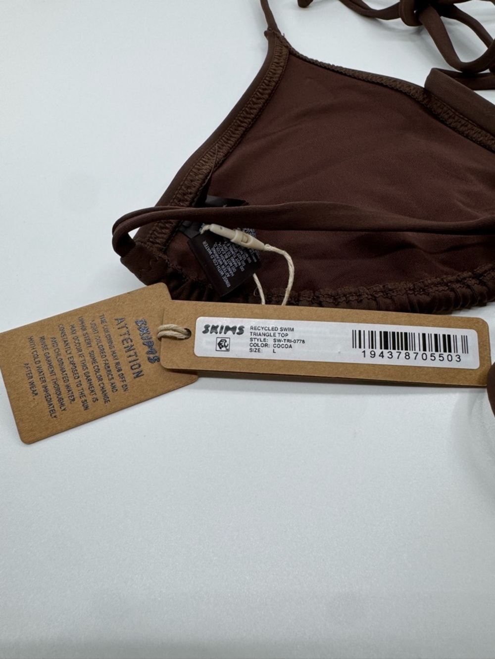Skims Recycled Swim Triangle Top NWT Cocoa Large - Picture 6 of 7
